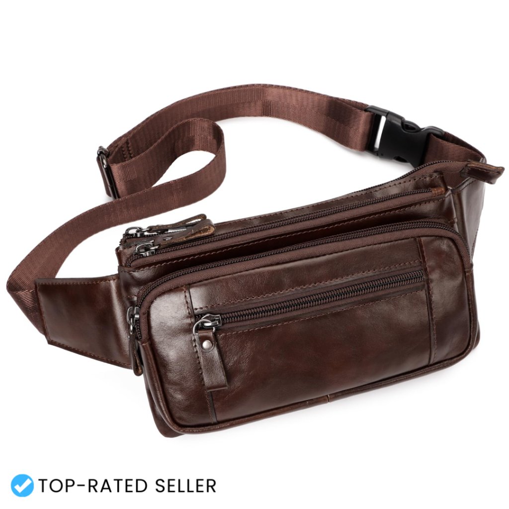 Genuine Leather Fanny Pack Adjustable Strap Crossbody Bag Travel Sport Minimal